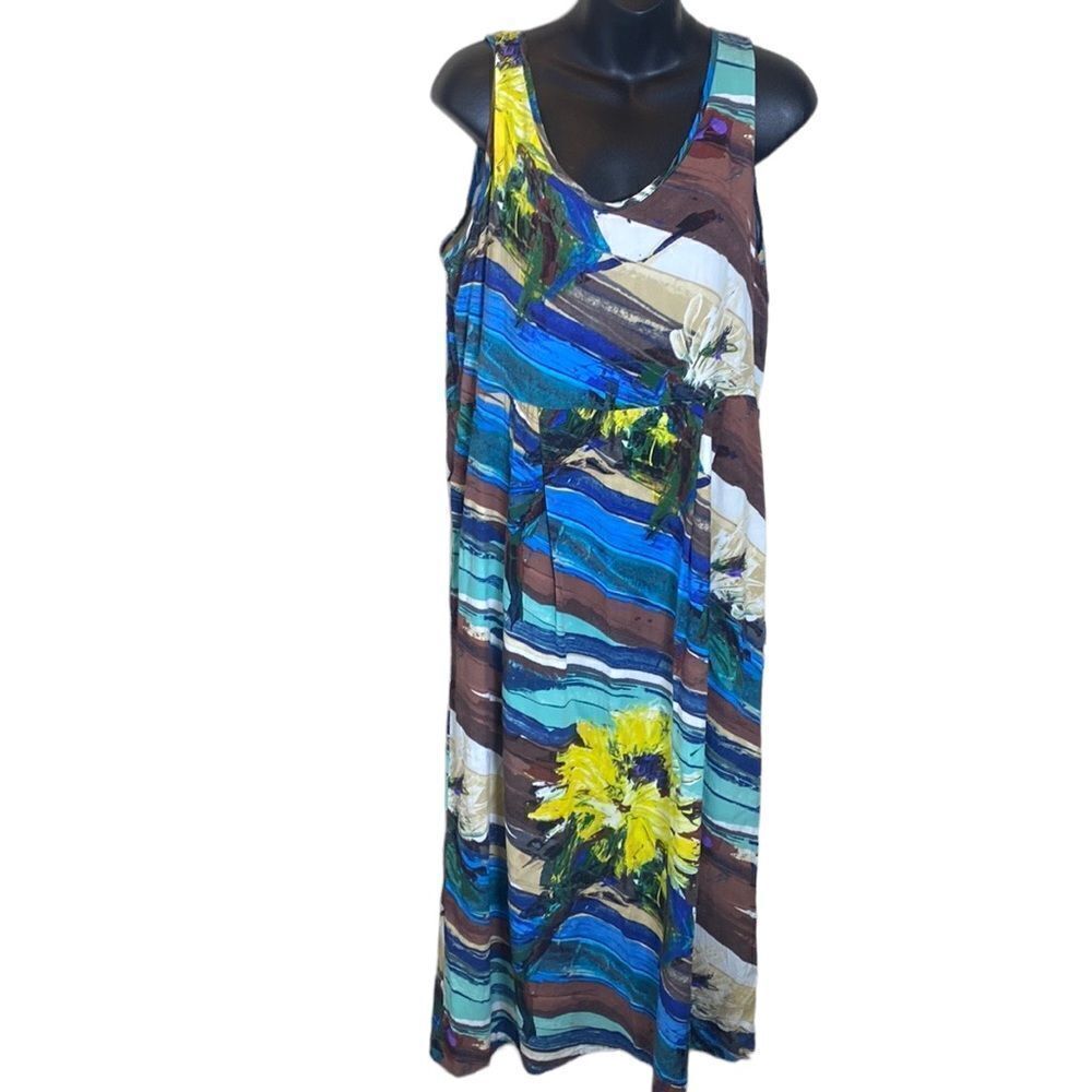 Jams world medium sandalwood print tank dress colorful artsy Hawaiian vintage